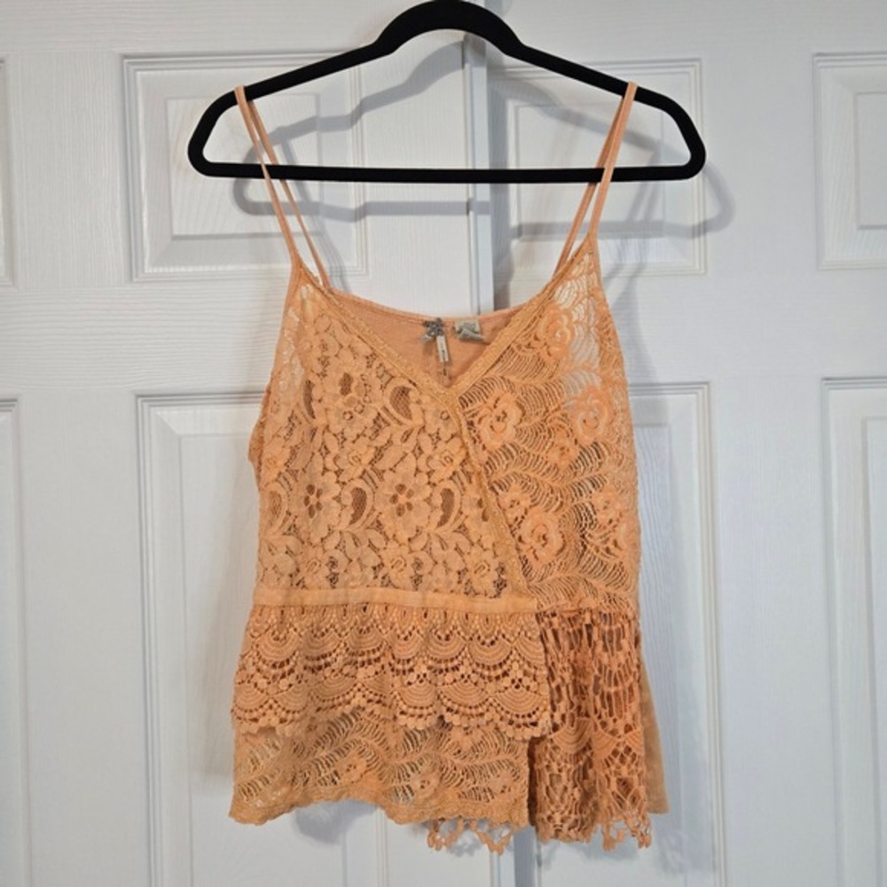 BKE Womens Lace Cami Top Apricot Orange‎ Boho Crochet Tiered V-Neck Large